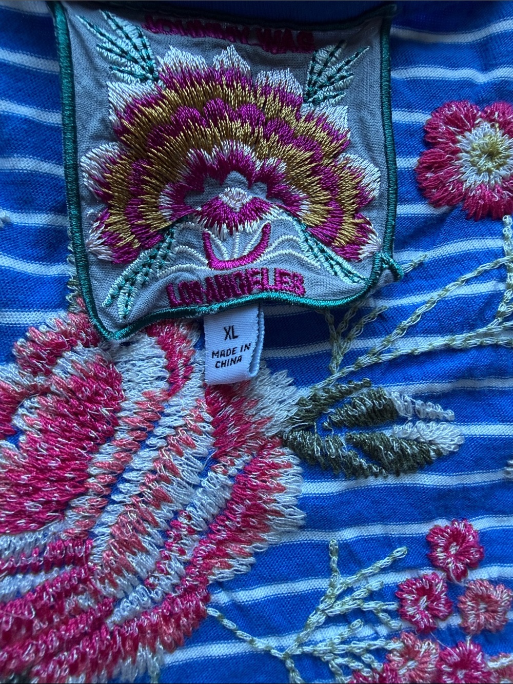Embroidered Floral Stripe Top - Pink & Blue by Jonny was